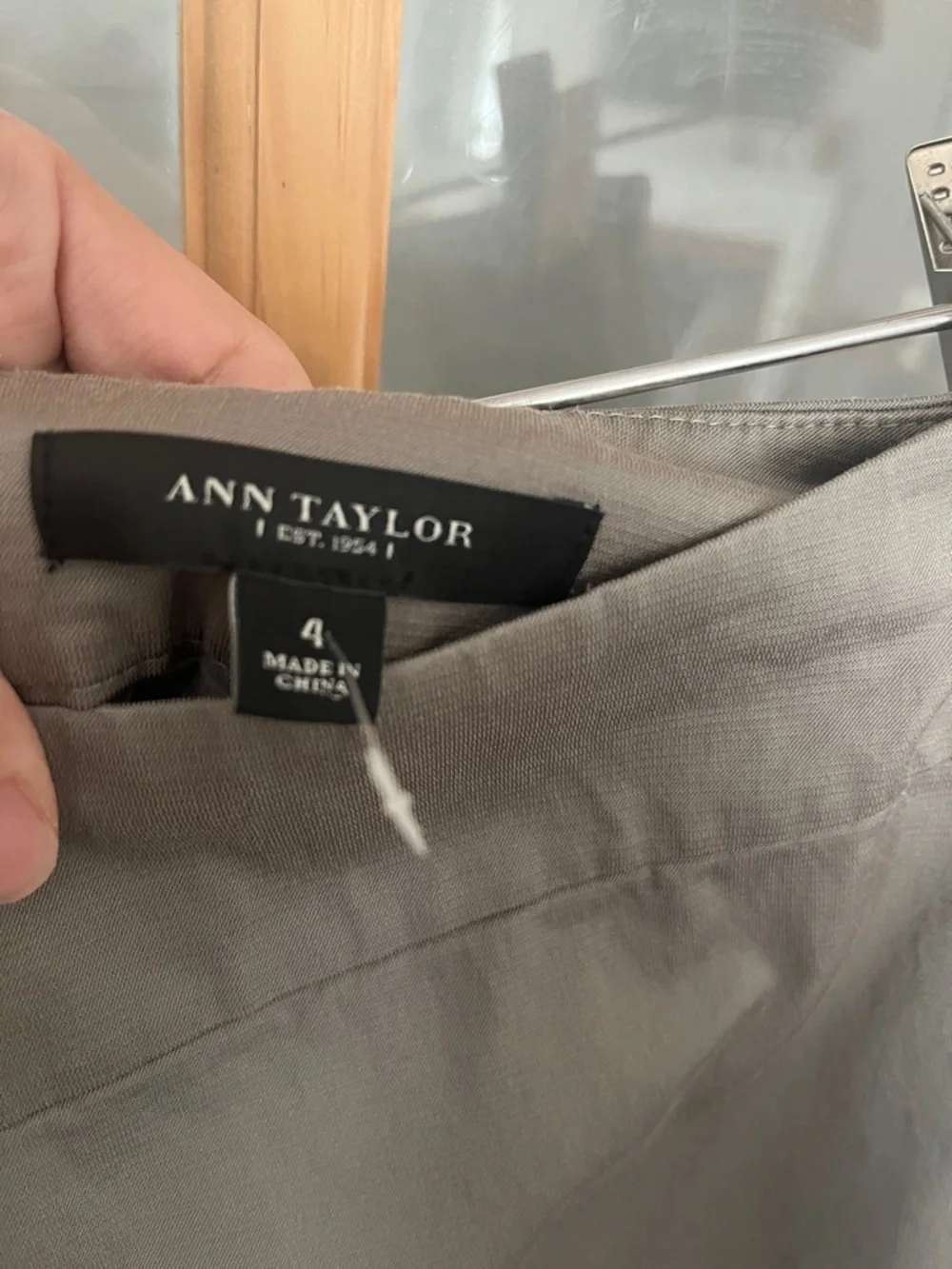 Ann Taylor Pencil Skirt mushroom gray, ballet pink exposed hook+eye back detail
